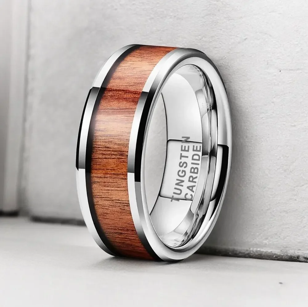 NEW 8mm tungsten carbonite wood inlay men's wedding band ring jewelry 10.5 B22
